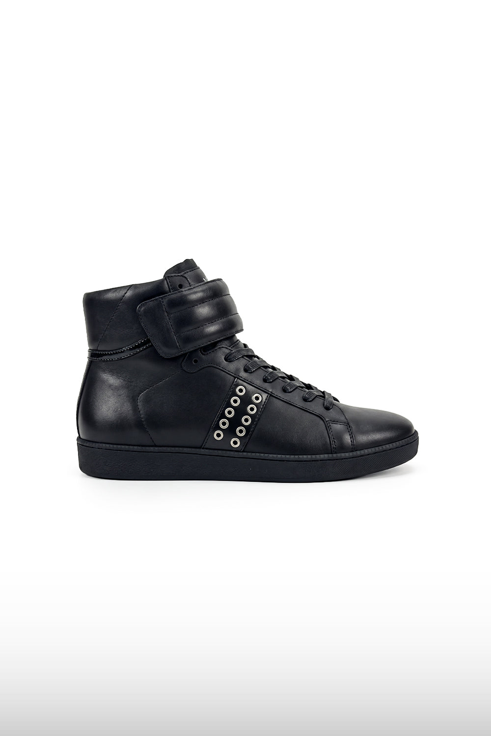 Black Leather Strap Sneakers