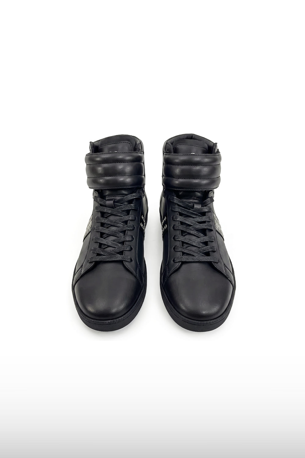 Black Leather Strap Sneakers