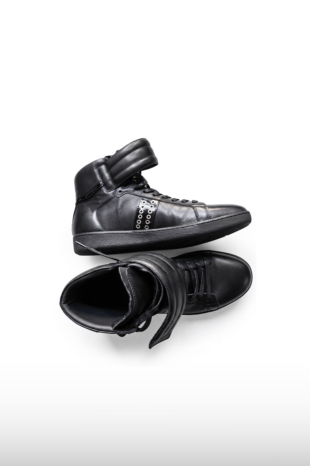 Black Leather Strap Sneakers