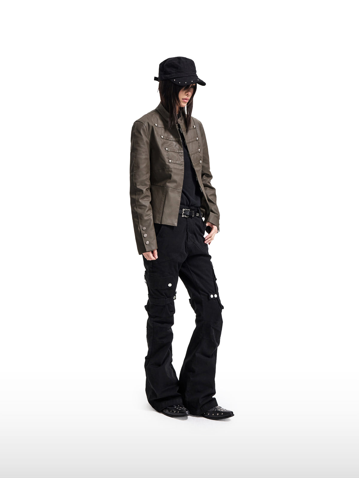 Buttoned Micro-Flare Cargo Pants