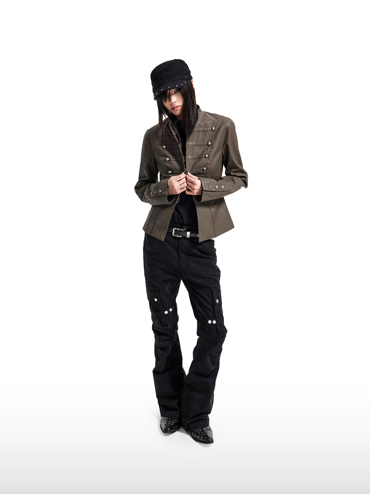 Buttoned Micro-Flare Cargo Pants