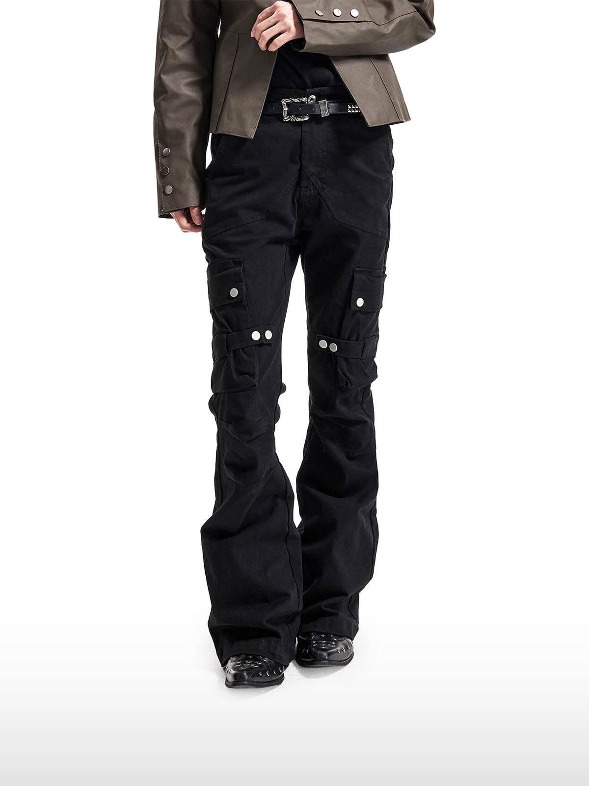Buttoned Micro-Flare Cargo Pants
