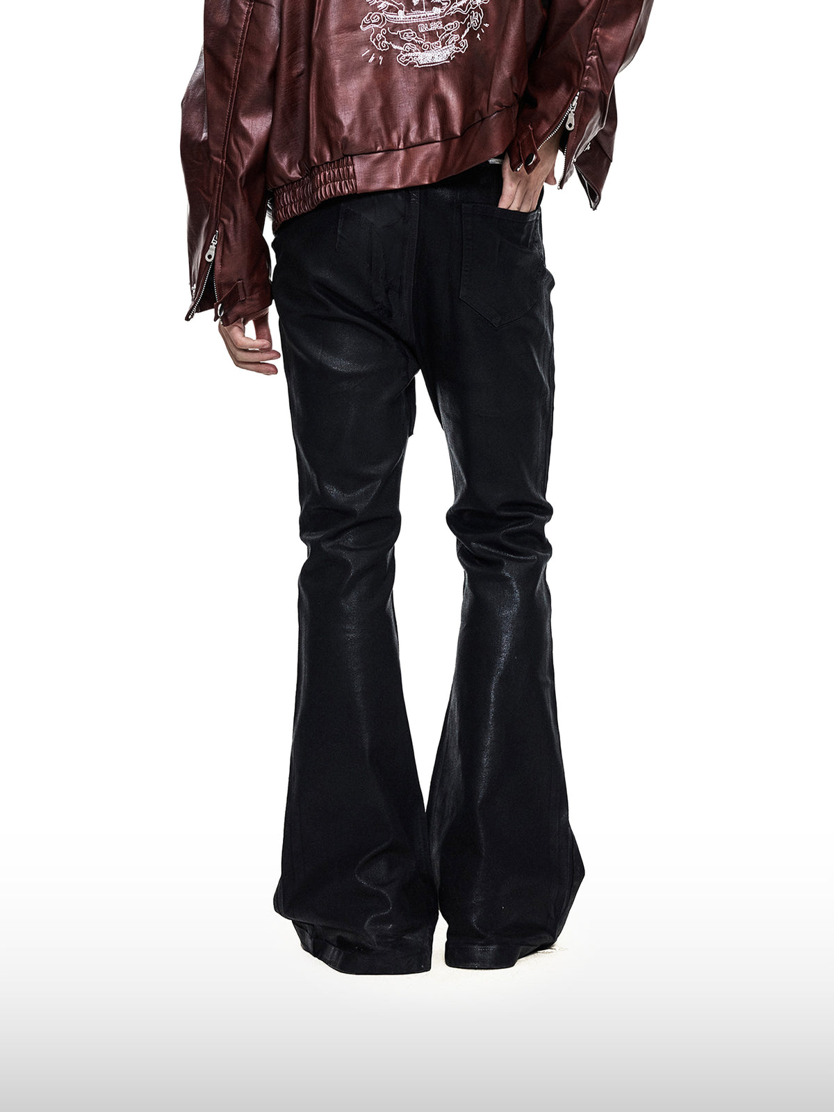 Coated Black Wide-Leg Jeans