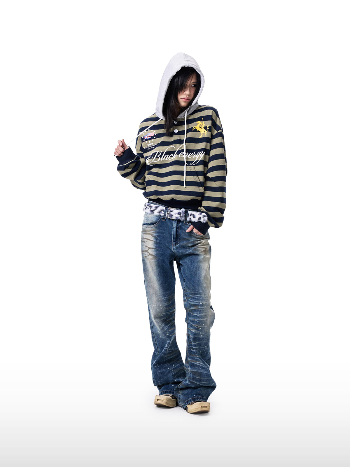 Distressed Washed Straight Denim