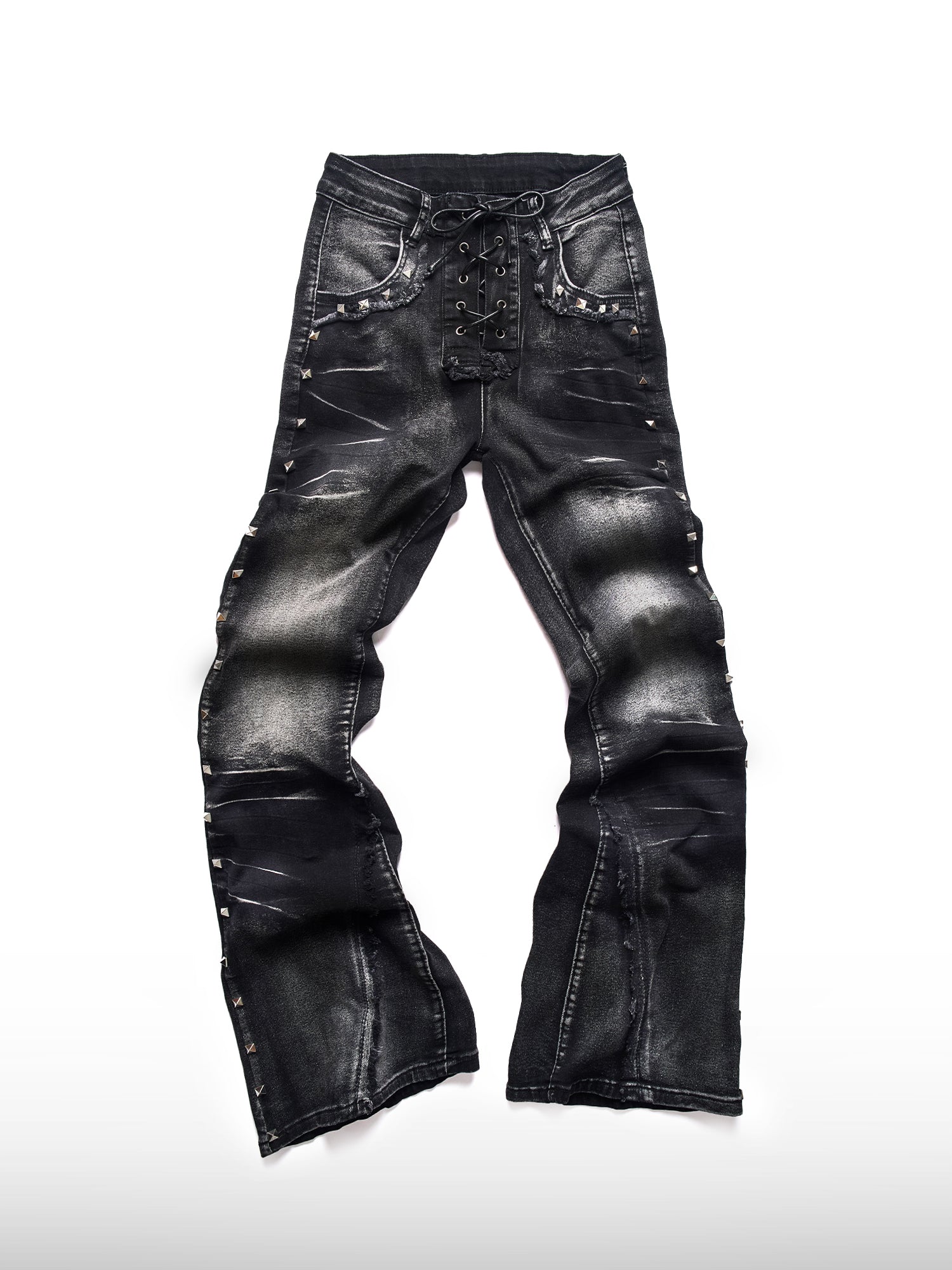 Lace-Up Studded Flare Jeans