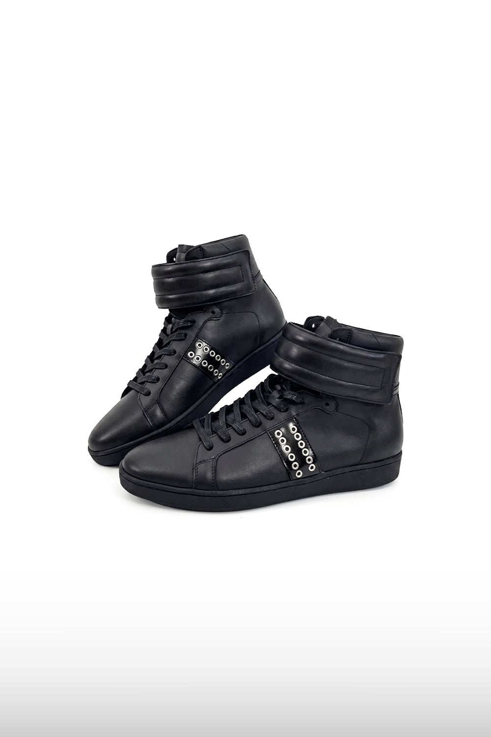 Black Leather Strap Sneakers