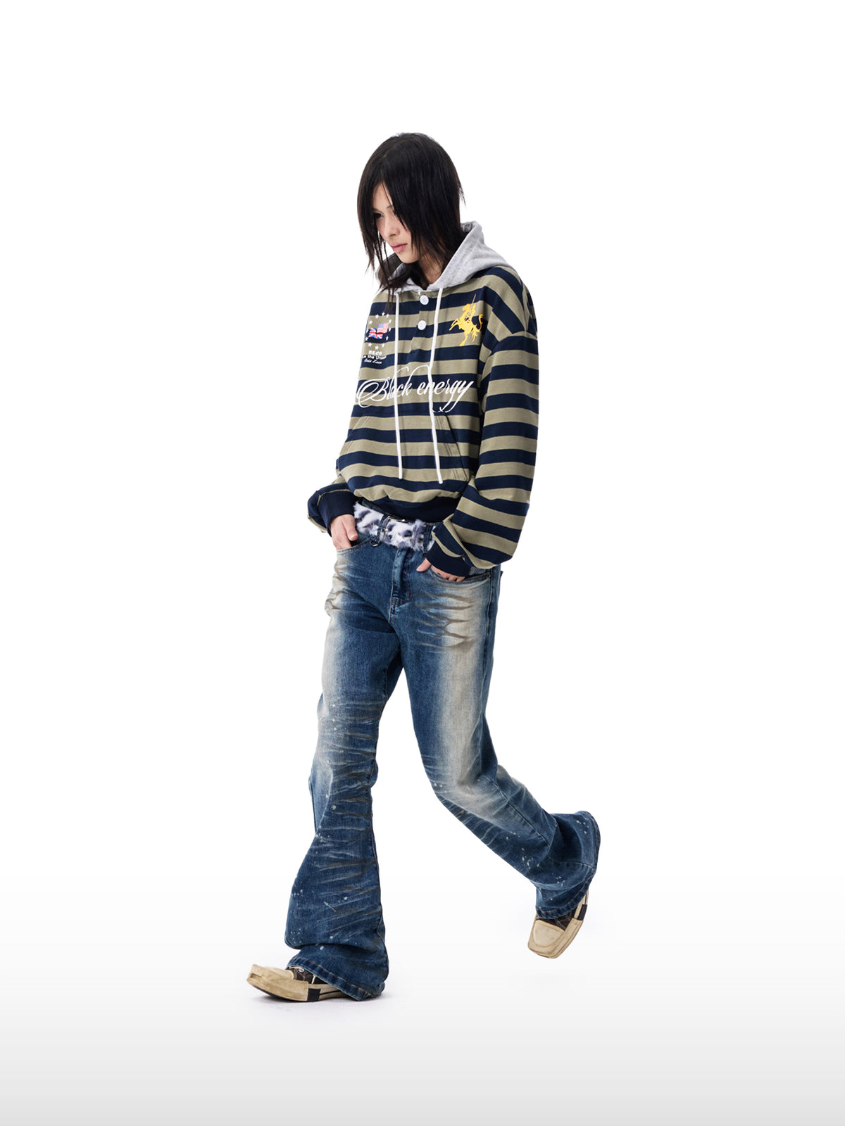 Distressed Washed Straight Denim