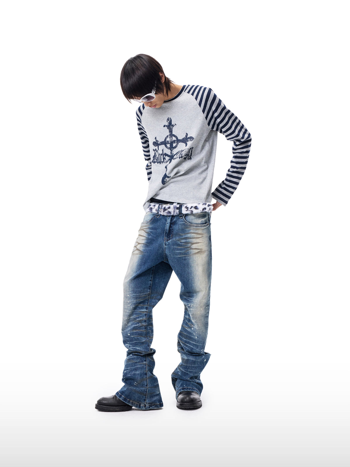 Distressed Washed Straight Denim