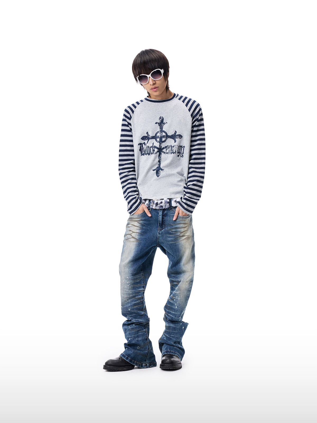 Distressed Washed Straight Denim