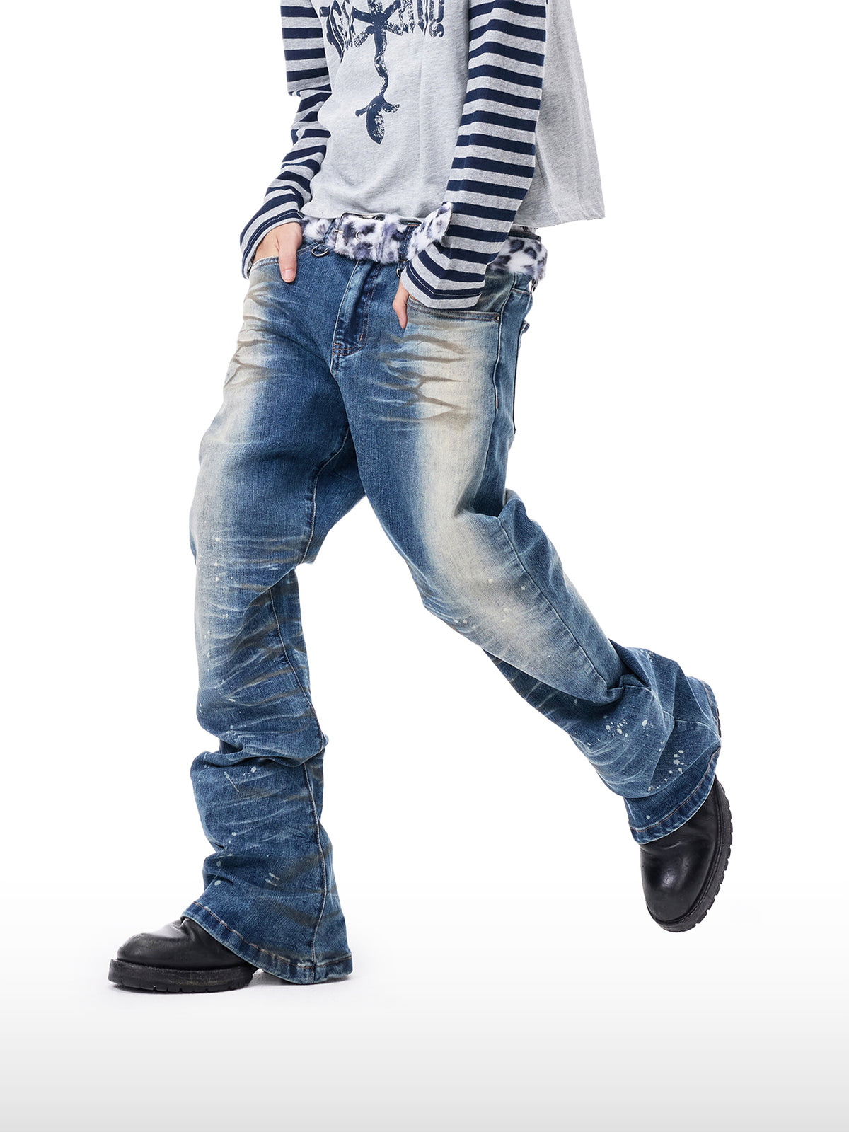 Distressed Washed Straight Denim