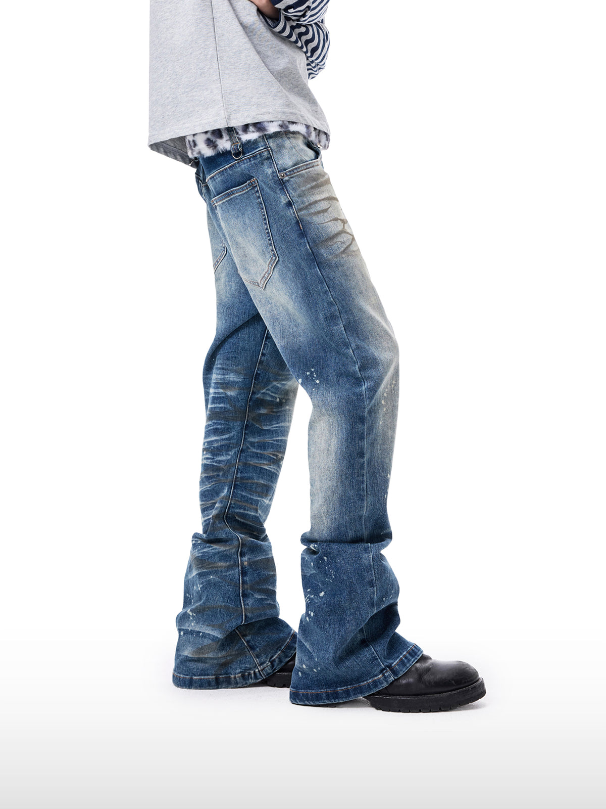 Distressed Washed Straight Denim