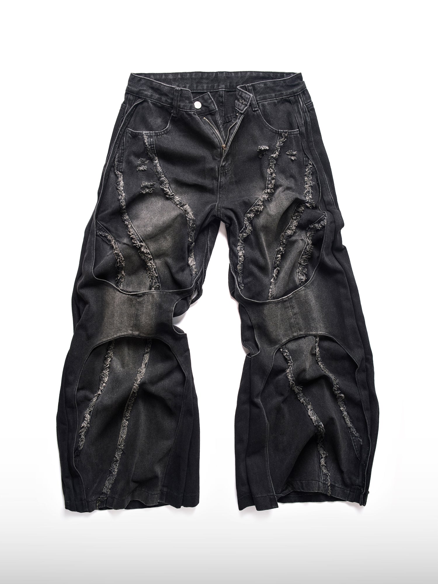 Frayed Layered Wide-Leg Jeans