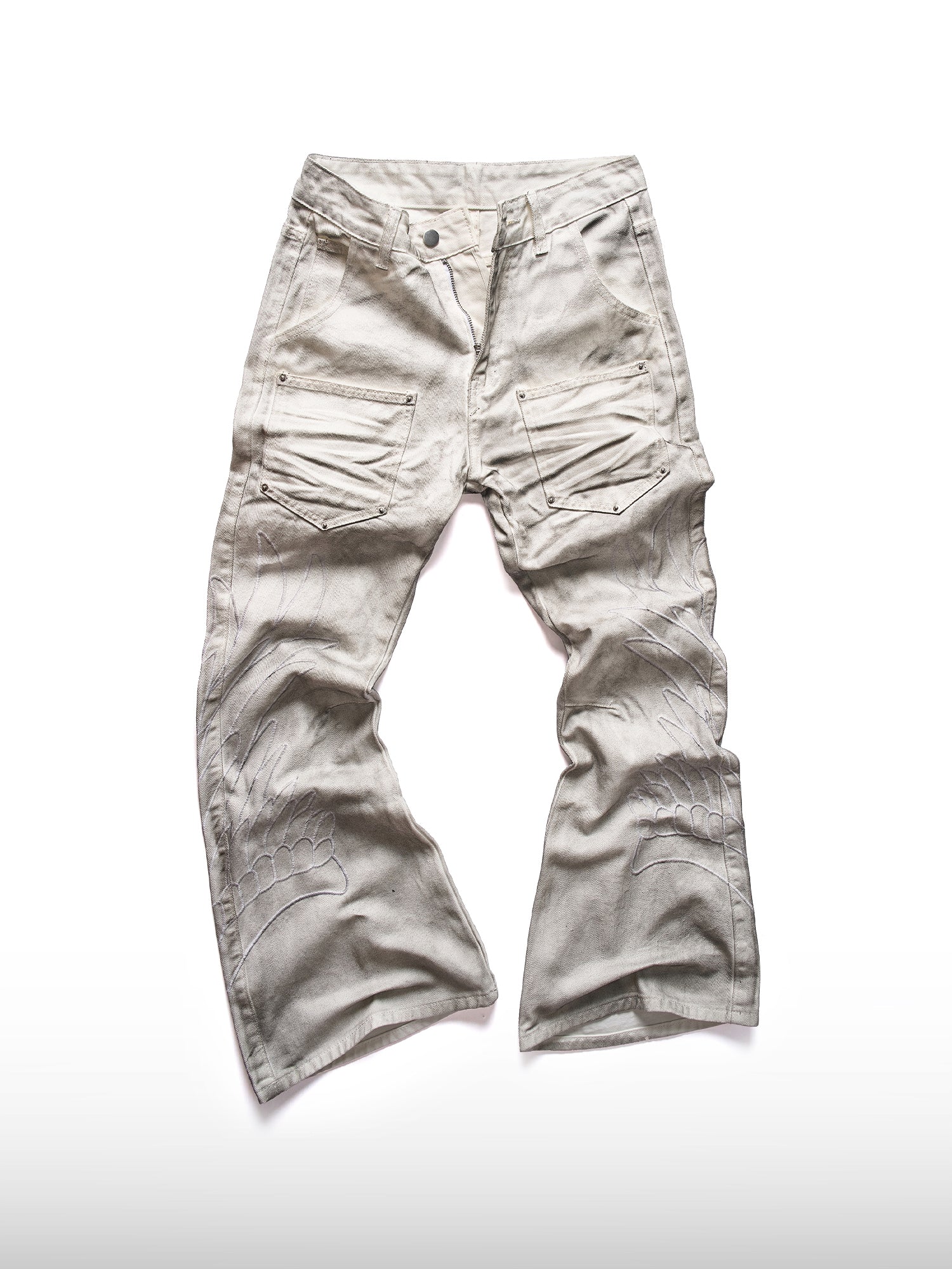 White Embroidered Flare Jeans